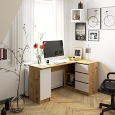 Počítačový stôl B20 155 cm, pravá, dub artisan/biela