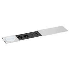 Zásuvkový box TYP V - posuvný kryt, 2x zásuvka, nabíjací USB A+C porty, 2x RJ45 port, 1x bezdrôtová nabíjačka, strieborná