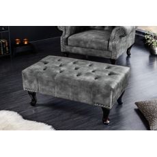 Estila Vintage taburetka Marlon so sivým zamatovým čalúnením s chesterfield prešívaním a masívnymi vyrezávanými nožičkami 80cm