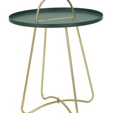Estila Art deco okrúhly kovový zelený príručný stolík Mistic so zlatými lesklými oblými nožičkami 59 cm