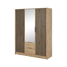 Šatníková skriňa Nelly 3D so zrkadlom - dub artisan / čierna
