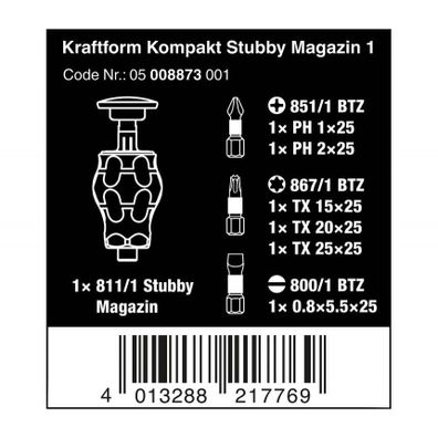Wera 008873 Kraftform Kompakt držiak na bity so zásobníkom 1 (sada 6 kusov)