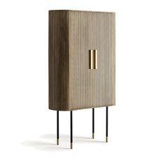 Estila Luxusná art deco barová skrinka Chamoix v zlatej farbe s kovovým drážkovaným reliéfom 180 cm