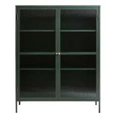 Zelená kovová vitrína Unique Furniture Bronco, výška 140 cm