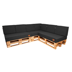 Golden Garden Paletové sedenie GG01 - Podsedáky a Vankúše 3ks × 120/80/15 + 3ks x 120cm/40cm 20/10cm + 1ks 60/40/ x 20/10 - čier