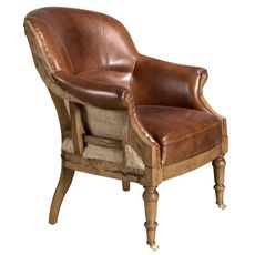 Estila Luxusné vintage kreslo Arachio s koňakovo hnedým poťahom z pravej kože s vyrezávaným masívnym rámom 93 cm