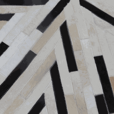 Luxusný kožený koberec, čierna/béžová/biela, patchwork, 200x200, KOŽA TYP 8