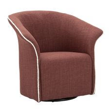 Estila Moderné otočné klubové textilné kreslo Merlon v terakotovej hnedej farbe s bielym prešívaným lemom 83 cm