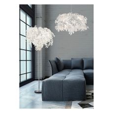 Biele závesné svietidlo s pierkami Trio Pendant Leavy, výška 150 cm