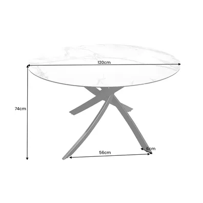 Jedálenský stôl ALPINE – okrúhly, keramická doska, biely 120 cm, výška 76 cm