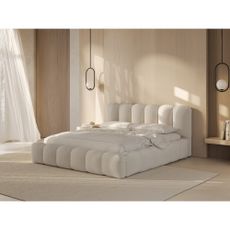 Krémová čalúnená dvojlôžková posteľ s úložným priestorom s roštom 180x200 cm Lupine – Micadoni
