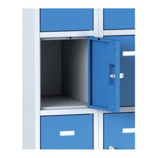 Šatníková skrinka s úložnými boxami, 5 boxov, 1800 x 300 x 500 mm, otočný zámok, červené dvere