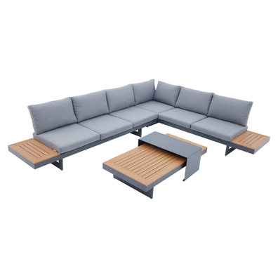 Záhradný set, aluminium, sivá/dub, ZOTIKO