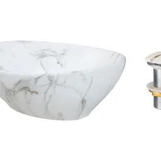 Comad Sada keramického umyvadla na desku a výpusti Pati bílá/mramor