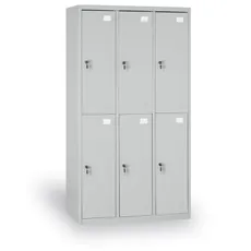Šatníková skrinka s úložnými boxami, 6 boxov, 1820 x 900 x 500 mm, cylindrický zámok, sivé dvere