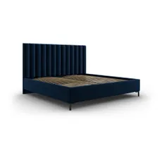 Tmavomodrá čalúnená dvojlôžková posteľ s úložným priestorom s roštom 180x200 cm Casey – Mazzini Beds