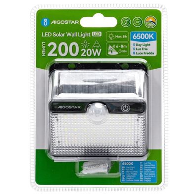 Aigostar-LED Solárne svietidlo so senzorom LED/3,7 V 6500 K 1200 mAh IP65 čierne