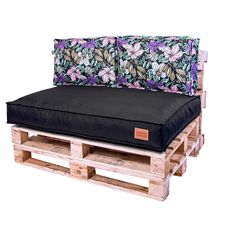 Golden Garden Paletové sedenie GG59 - podsedák a vankúš 120cm x 80cm x 15cm penový granulát čierna vzor kvety 1