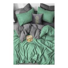 Zeleno-sivé 4-dielne predĺžené obliečky na dvojlôžko z bavlny Renforcé s plachtou 200x220 cm – Mila Home