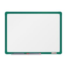 Biela magnetická popisovacia tabuľa boardOK, 600 x 450 mm, zelený rám