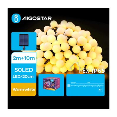 Aigostar - LED Solárna dekoračná reťaz 50xLED/8 funkcií 12m IP65 teplá biela
