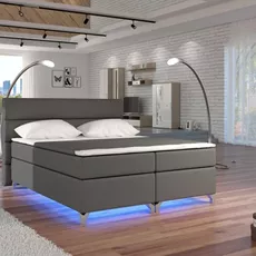 Posteľ Boxspring Amadeus + LED 200x180, šedá (koženka - bao 10)