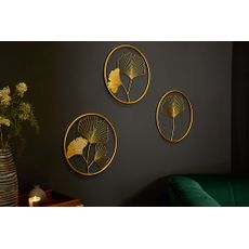 Estila Moderný set florálnych okrúhlych nástenných kovových dekorácií Biloba II zlatej farby 40cm