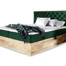 Wilsondo Čalúnená boxspring manželská posteľ s úložným priestorom WOOD 3 - zelená Kronos Rozmer: 180x200