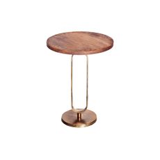 Estila Art deco okrúhly medený príručný stolík Zendy s drevenou doskou v glamour nádychu 60 cm