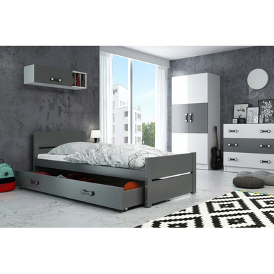 Interbeds Jednolôžková posteľ Bartek pre teenagerov 200x90 s matracom a zásuvkou - sivá