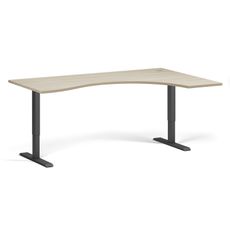 Ergonomický výškovo nastaviteľný stôl, 180x120 cm, 2 motory, L/P, čierna podnož, dub prírodný
