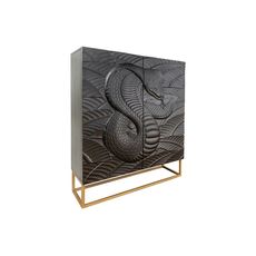 Estila Štýlová art deco dvojdverová barová skrinka Cumbria s plastickým motívom kobry v čiernej farbe 120 cm