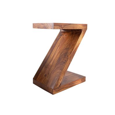 Estila Dizajnový masívny etno atypický príručný stolík Zet v tvare písmena Z v hnedej farbe 45 cm