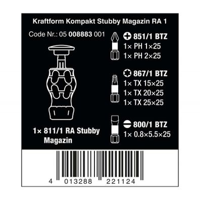 Wera 008883 Skrutkovač s račňou Kraftform Kompakt Stubby Magazin RA 1 (sada 6 ks)