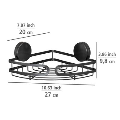 Čierna rohová polica do kúpeľne Wenko Static-Loc® Pavia, šírka 27 cm
