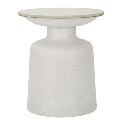 Estila Minimalistický dizajnový okrúhly biely príručný stolík Edal s valcovou nohou s mramorovým dizajnom z keramiky 47 cm