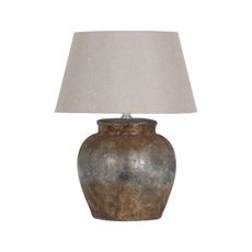 Estila Dizajnová vintage stolná lampa Casangelo s dizajnom starožitného kameňa v hnedej farbe s béžovým tienidlom 56 cm