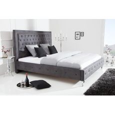 Estila Luxusná chesterfield manželská posteľ Caledonia s tmavosivým poťahom 180x200cm