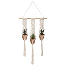 DekorStyle Umělé květiny v trojitém závěsném květináči BOHO 3 Macrame bílá
