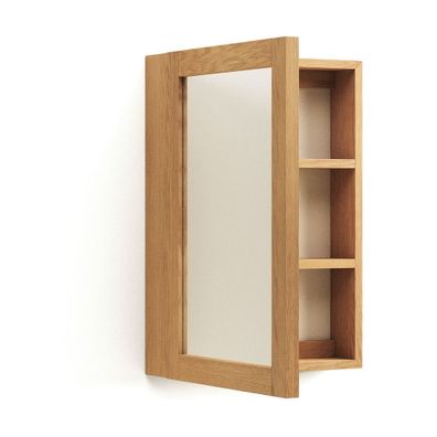 Závesná kúpeľňová skrinka so zrkadlom z teakového dreva v prírodnej farbe 50x70 cm Plubia – Kave Home