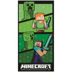 Bavlnená plážová osuška Minecraft – motív Creeper Fight × Alex a Steve - 100% bavlna - 70 x 140 cm