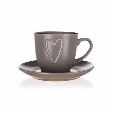 BANQUET Šálka s podšálkou HEART 260 ml, hnedá,